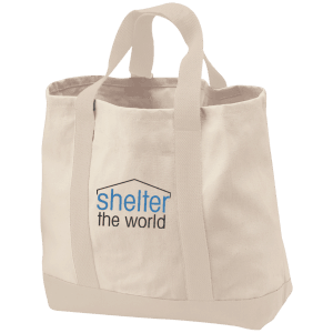 2-Tone Shopping Tote with embroidery logo and 100% cotton twill, natural contrast canvas bottom with Deep exterior pocket