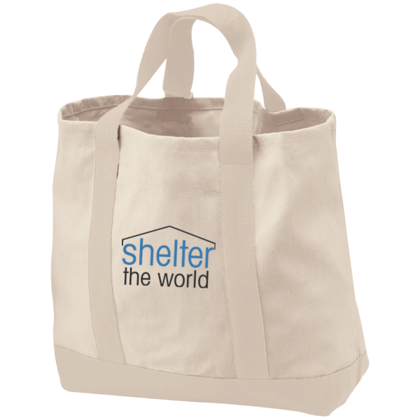 2-Tone Shopping Tote with embroidery logo and 100% cotton twill, natural contrast canvas bottom with Deep exterior pocket