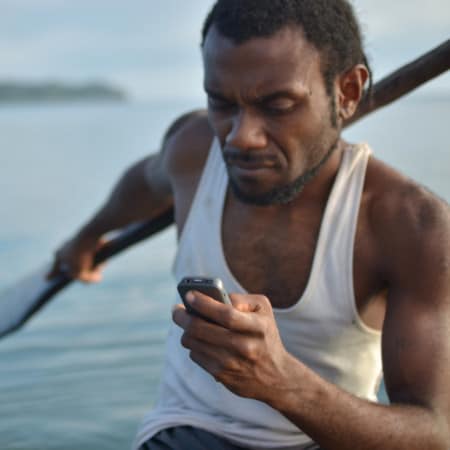 virtual volunteer man in boat helping by phone